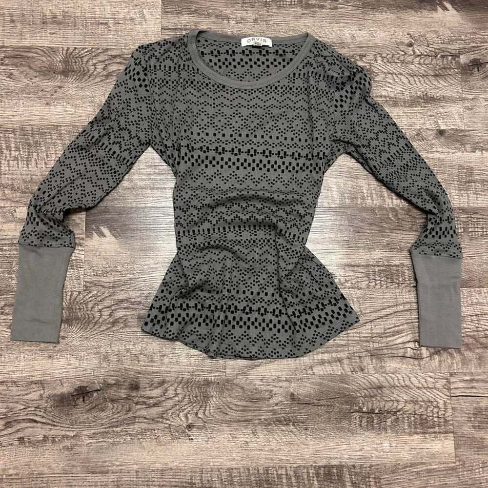 Orvis Thermal Long Sleeve Shirt Size M Grey Black Waffle Knit